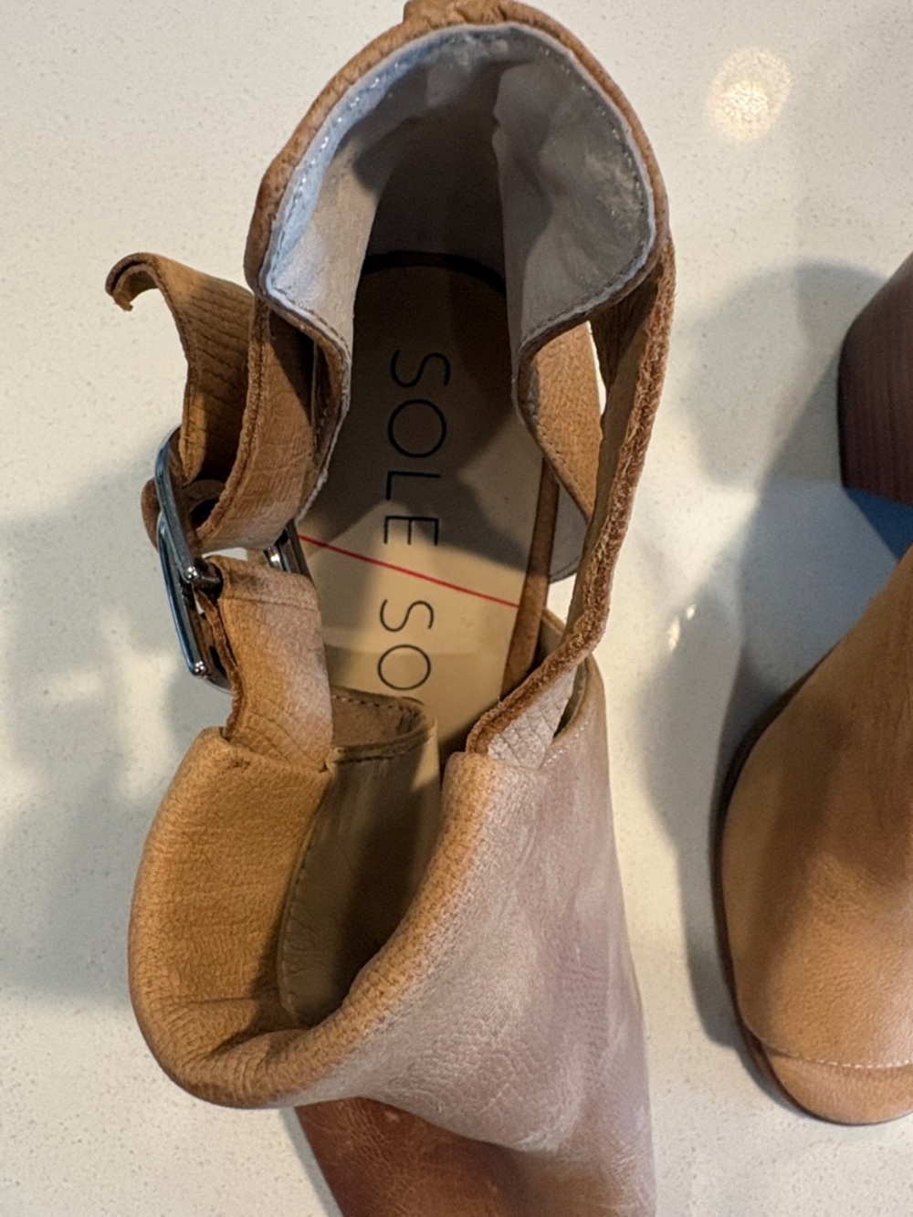 Sole Society Tan Open-Toe Leather Ankle-Strap Mules - Picture 13 of 17